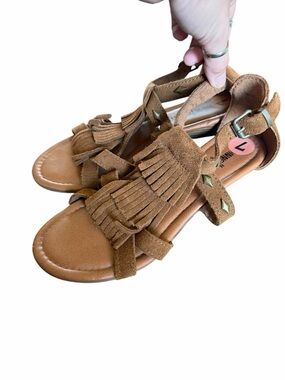 🌟Minnetonka Brown Suede Fringe Stud Hippie Gladiator Sandals